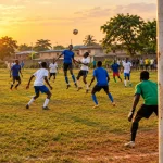 Young players competing in a community football match on a local pitch in AMAC/Bwari, Abuja